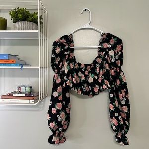 Black Floral Crop Top